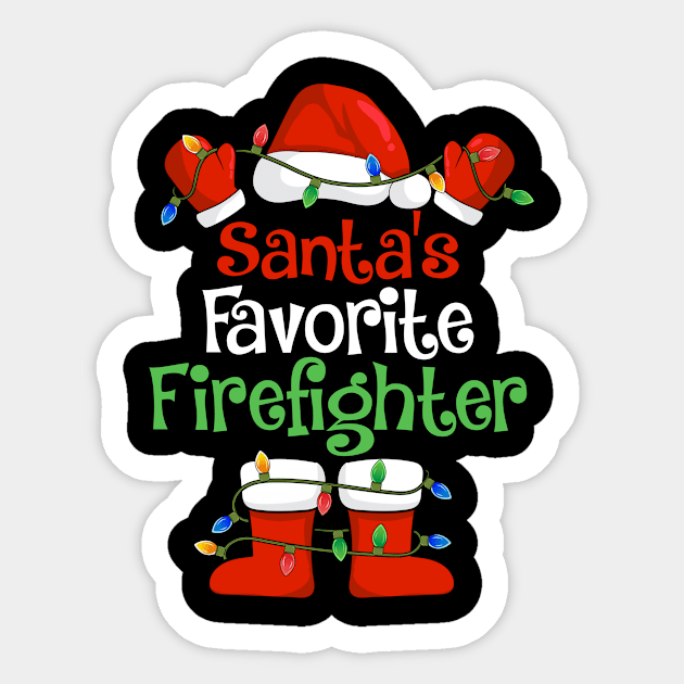 Santa's Favorite Firefighter Funny Christmas Pajamas Sticker by cloverbozic2259lda